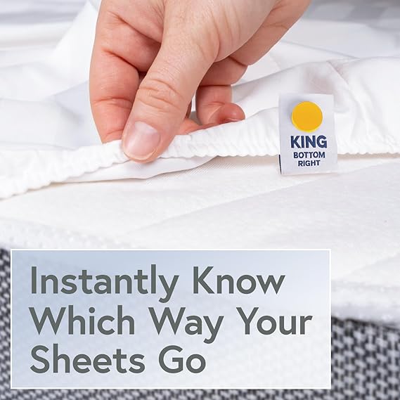 Berkland SheetSnaps Bed Sheet Corner Labels – Know Which Way The Sheets Go for Easy Bed Making – 6pk- Color-Coded, Snap-On Tags for Size Identification – Laundry Hack, Machine Washable Sheet Organizer