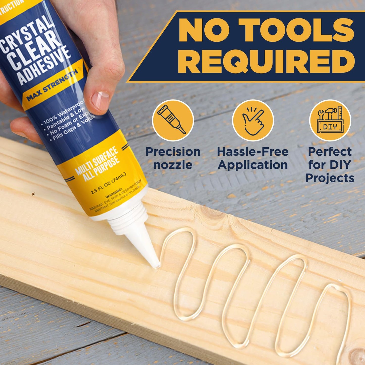 Berkland Construction Adhesive Max Strength, Crystal Clear Fast-Drying, Waterproof Super Glue & Sealer for Berkland Durable Bonds, for Home & Garden DIY Repairs on Wood, Tile, Metal, Concrete & More 2.5 oz