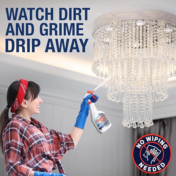 Berkland Chandelier Cleaner Drip Dry Spray - No Wipe Formula for Effortless, Streak-Free Shine on Crystal, Glass & Brass - Sprays up to 25 feet! Biodegradable, Non-Toxic & Time-Saving, 32 oz - Made in USA
