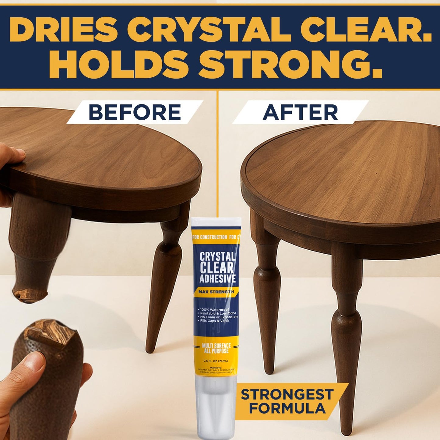 Berkland Construction Adhesive Max Strength, Crystal Clear Fast-Drying, Waterproof Super Glue & Sealer for Berkland Durable Bonds, for Home & Garden DIY Repairs on Wood, Tile, Metal, Concrete & More 2.5 oz