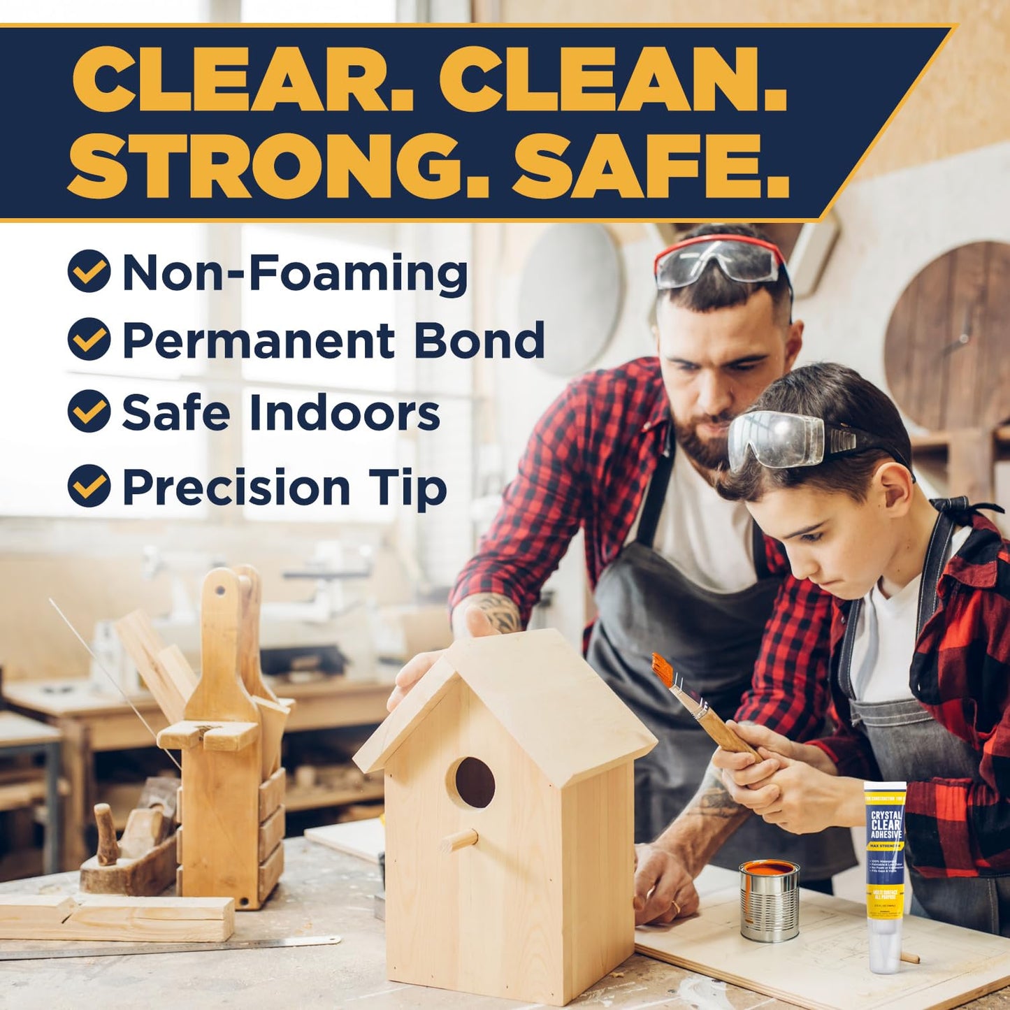 Berkland Construction Adhesive Max Strength, Crystal Clear Fast-Drying, Waterproof Super Glue & Sealer for Berkland Durable Bonds, for Home & Garden DIY Repairs on Wood, Tile, Metal, Concrete & More 2.5 oz