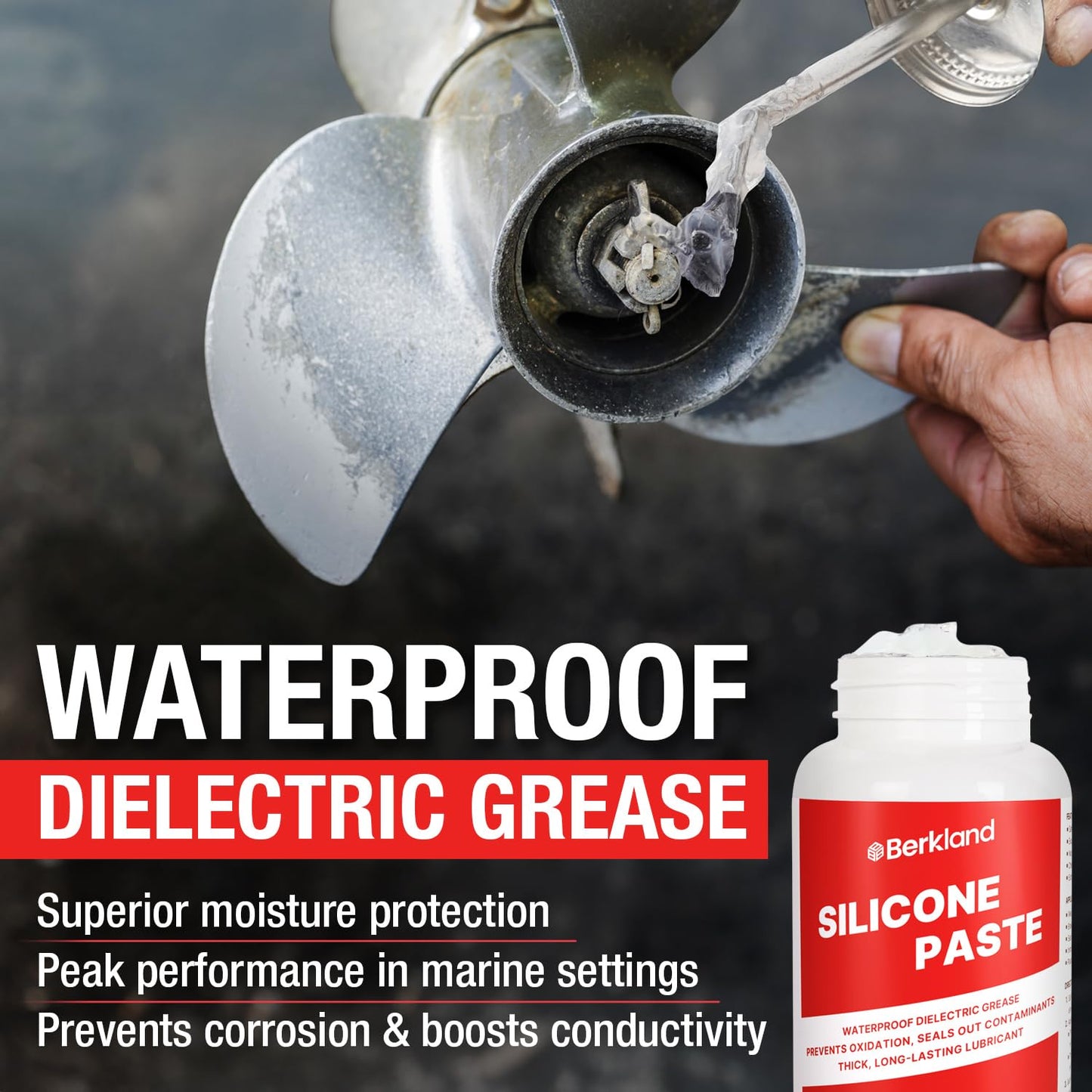 Berkland Silicone Paste Waterproof Dielectric Grease for Electrical Connectors, Spark Plugs, Automotive O-Ring Sealant, Brake Lube & Plumbers Silicone Grease with Lid Brush (8oz)