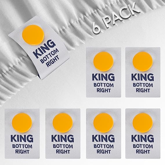 Berkland SheetSnaps Bed Sheet Corner Labels – Know Which Way The Sheets Go for Easy Bed Making – 6pk- Color-Coded, Snap-On Tags for Size Identification – Laundry Hack, Machine Washable Sheet Organizer