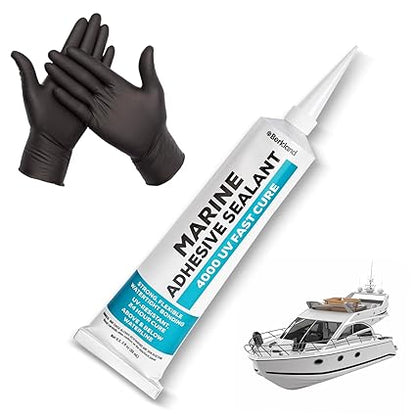 Berkland 10oz Marine Adhesive Sealant 4000/4200 - Fast Cure UV (White) - Semi-Permanent, Flexible Bonding - UV Resistant for Above & Below Waterline Use