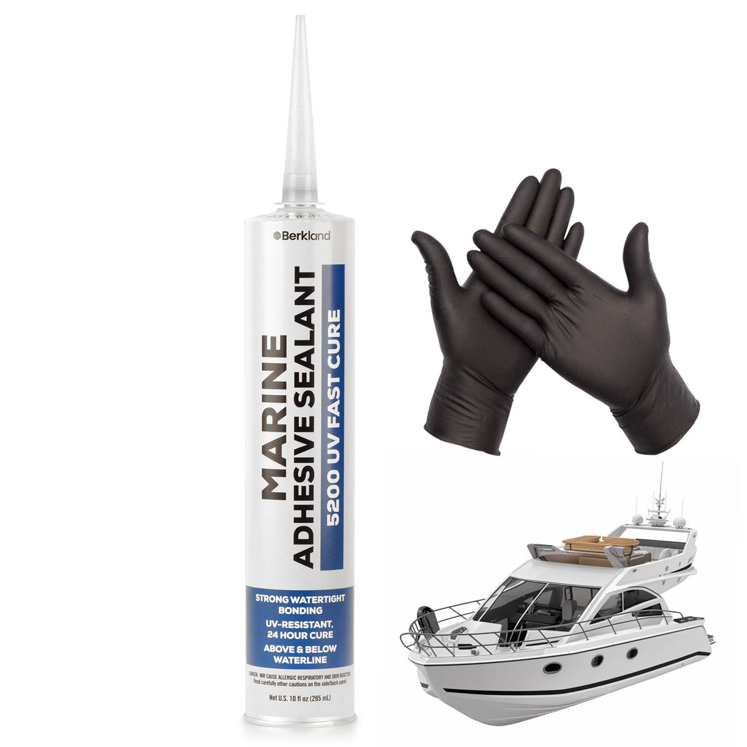 Berkland 10oz Marine Adhesive Sealant 5200 Fast Cure (White) - Permanent, Watertight Bonding and Sealing - UV Resistant, Above &amp; Below Waterline - Compare to 05203 and 06520 FCM