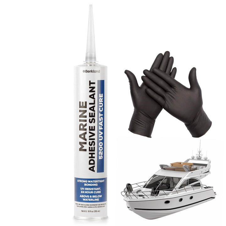 Berkland 10oz Marine Adhesive Sealant 5200 Fast Cure (White) - Permanent, Watertight Bonding and Sealing - UV Resistant, Above &amp; Below Waterline - Compare to 05203 and 06520 FCM