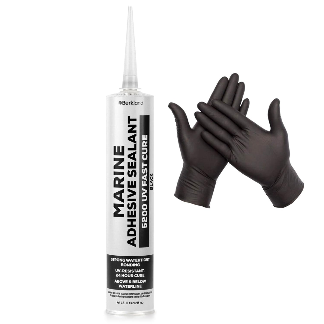 10 oz Marine Adhesive Sealant 5200 Fast Cure (Black) - Permanent, Watertight Bonding and Sealing - UV Resistant, Above &amp; Below Waterline - Compare to 05203 and 06520 FC M - by Berkland