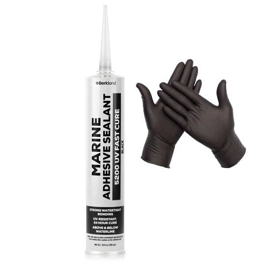 10 oz Marine Adhesive Sealant 5200 Fast Cure (Black) - Permanent, Watertight Bonding and Sealing - UV Resistant, Above & Below Waterline - Compare to 05203 and 06520 FC M - by Berkland