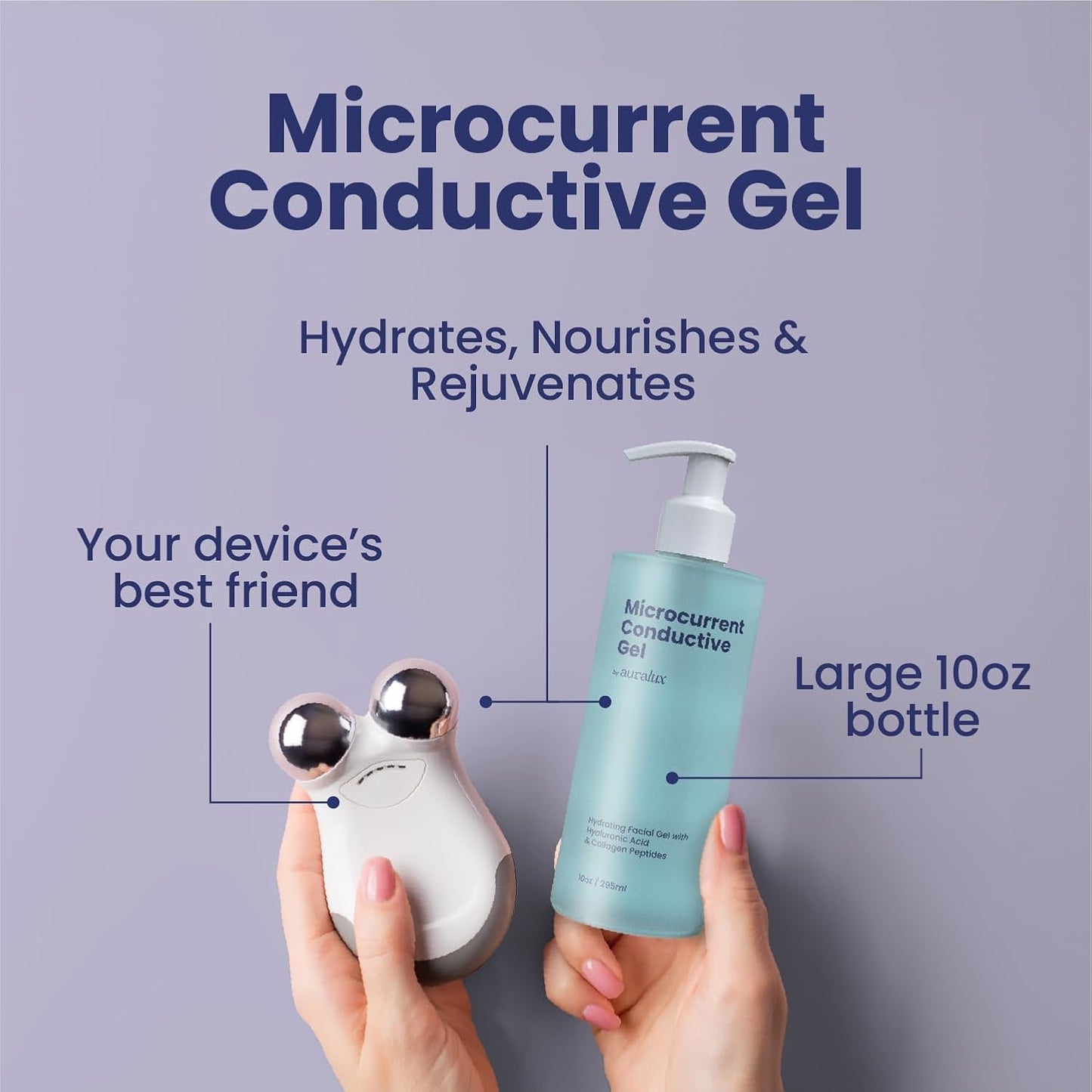 Conductive Gel for Microcurrent Devices - Collagen Peptides & Hyaluronic Acid Boost Skin Radiance - Locks in Moisture for 24 Hours