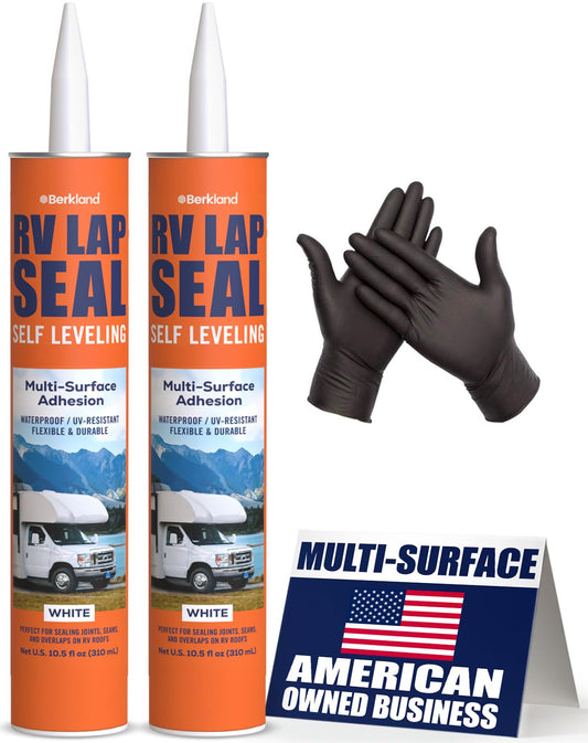 Berkland RV Roof Sealant - Self-Leveling, Waterproof, UV-Resistant, Ideal for Roof Repair, Lap Sealing, and Caulking - Perfect for EPDM, TPO, PVC, Metal - 10.3 Oz White