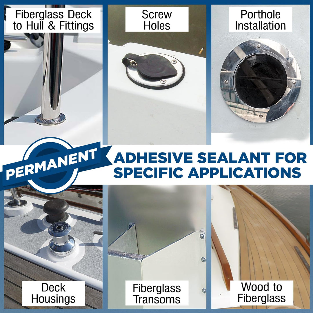 Berkland 10oz Marine Adhesive Sealant 5200 Fast Cure (White) - Permanent, Watertight Bonding and Sealing - UV Resistant, Above &amp; Below Waterline - Compare to 05203 and 06520 FCM