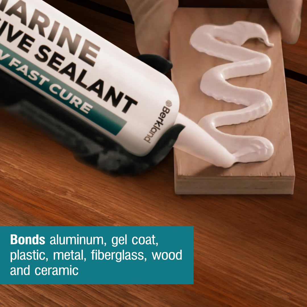 Berkland 10oz Marine Adhesive Sealant 4000/4200 - Fast Cure UV (White) - Semi-Permanent, Flexible Bonding - UV Resistant for Above &amp; Below Waterline Use
