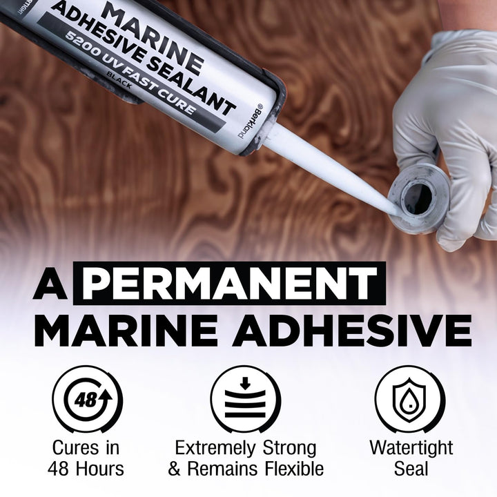 10 oz Marine Adhesive Sealant 5200 Fast Cure (Black) - Permanent, Watertight Bonding and Sealing - UV Resistant, Above &amp; Below Waterline - Compare to 05203 and 06520 FC M - by Berkland