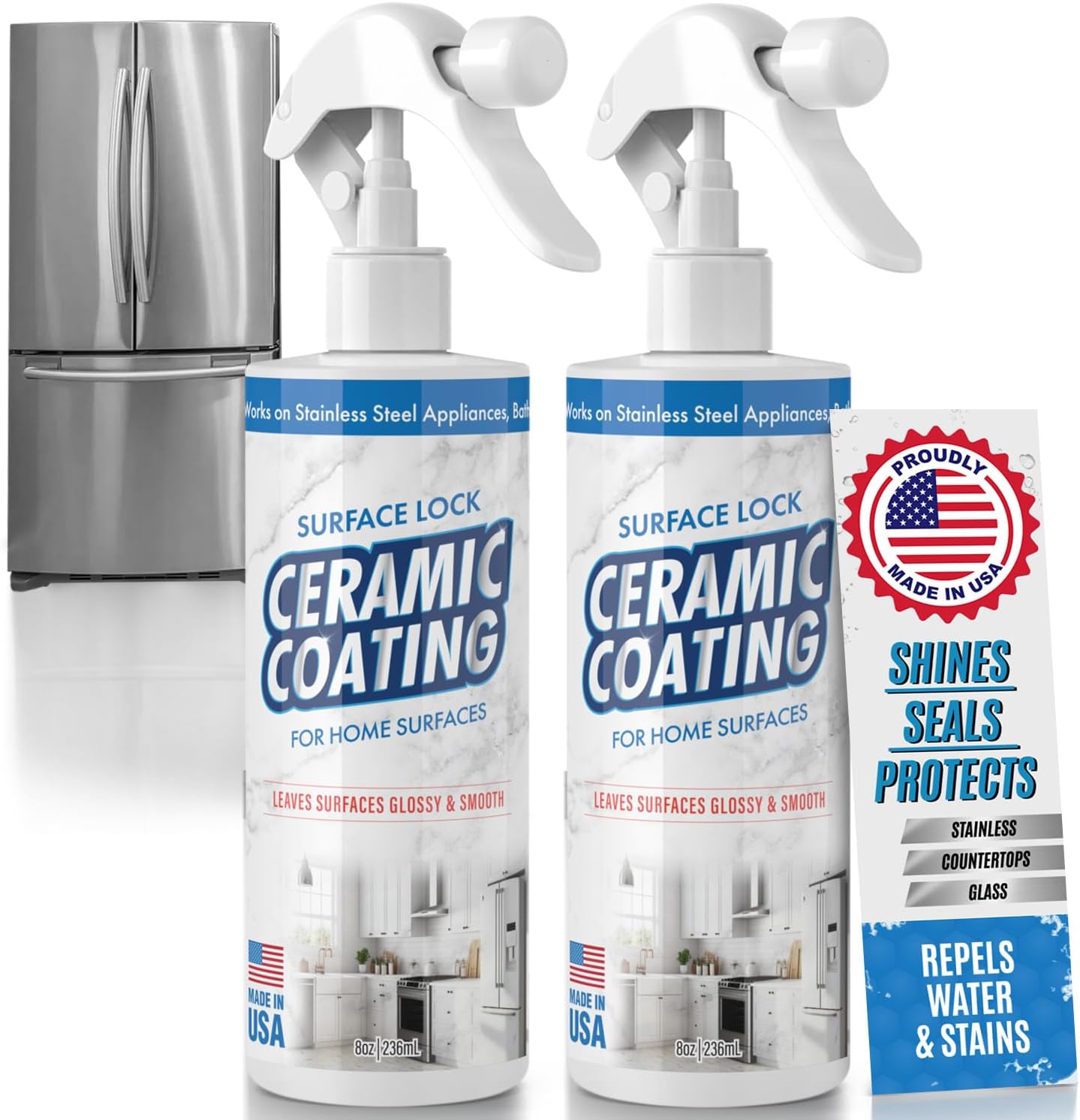 Berkland Ceramic Coating Spray - Prevents Fingerprints on Stainless Steel, Countertops & Glass - Made in USA - 8 fl oz Bottle