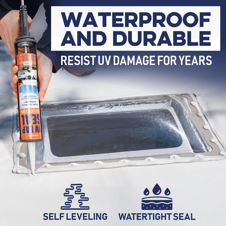 Berkland RV Roof Sealant - Self-Leveling, Waterproof, UV-Resistant, Ideal for Roof Repair, Lap Sealing, and Caulking - Perfect for EPDM, TPO, PVC, Metal - 10.3 Oz White