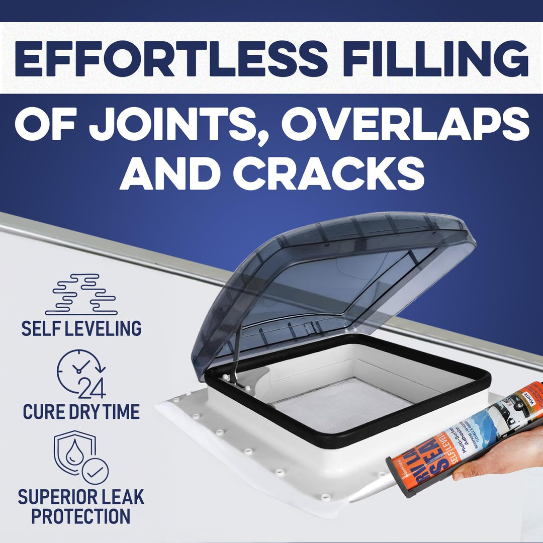 Berkland RV Roof Sealant - Self-Leveling, Waterproof, UV-Resistant, Ideal for Roof Repair, Lap Sealing, and Caulking - Perfect for EPDM, TPO, PVC, Metal - 10.3 Oz White