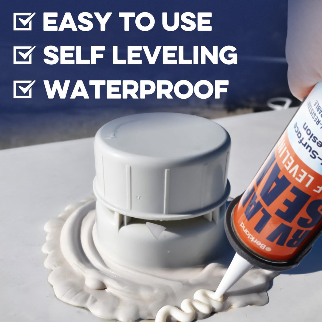 Berkland RV Roof Sealant - Self-Leveling, Waterproof, UV-Resistant, Ideal for Roof Repair, Lap Sealing, and Caulking - Perfect for EPDM, TPO, PVC, Metal - 10.3 Oz White