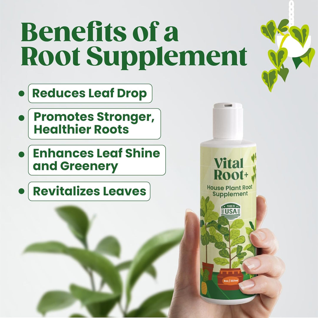 Vital Root+ Liquid Root Stimulator and Root Supplement for Fiddle Leaf Fig &amp; Indoor Plants - Propagation Promoter &amp; Root Rot Treatment - Food for Healthy Roots, Stems &amp; Leaves