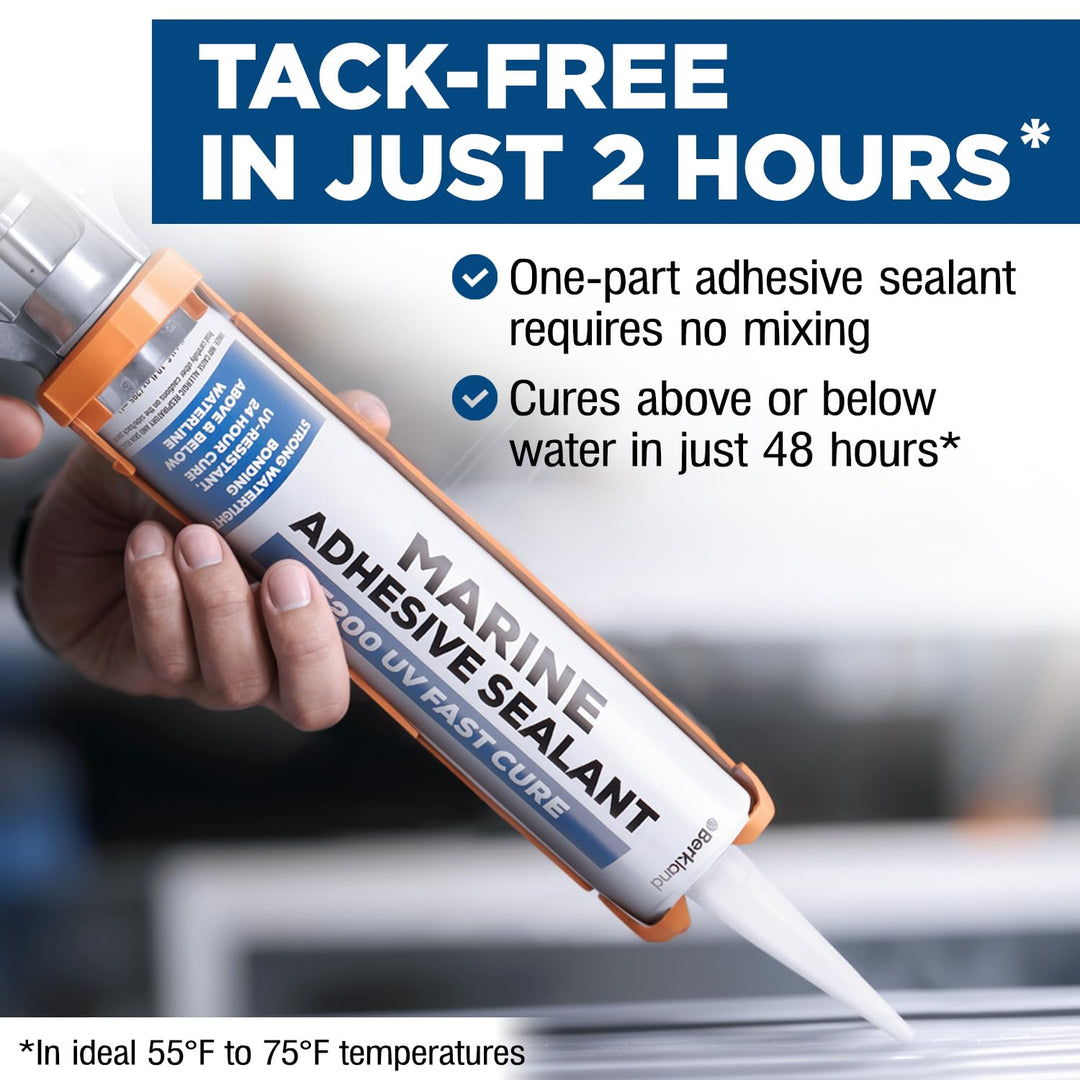 Berkland 10oz Marine Adhesive Sealant 5200 Fast Cure (White) - Permanent, Watertight Bonding and Sealing - UV Resistant, Above &amp; Below Waterline - Compare to 05203 and 06520 FCM