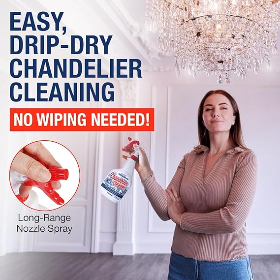 Berkland Chandelier Cleaner Drip Dry Spray - No Wipe Formula for Effortless, Streak-Free Shine on Crystal, Glass &amp; Brass - Sprays up to 25 feet! Biodegradable, Non-Toxic &amp; Time-Saving, 32 oz - Made in USA