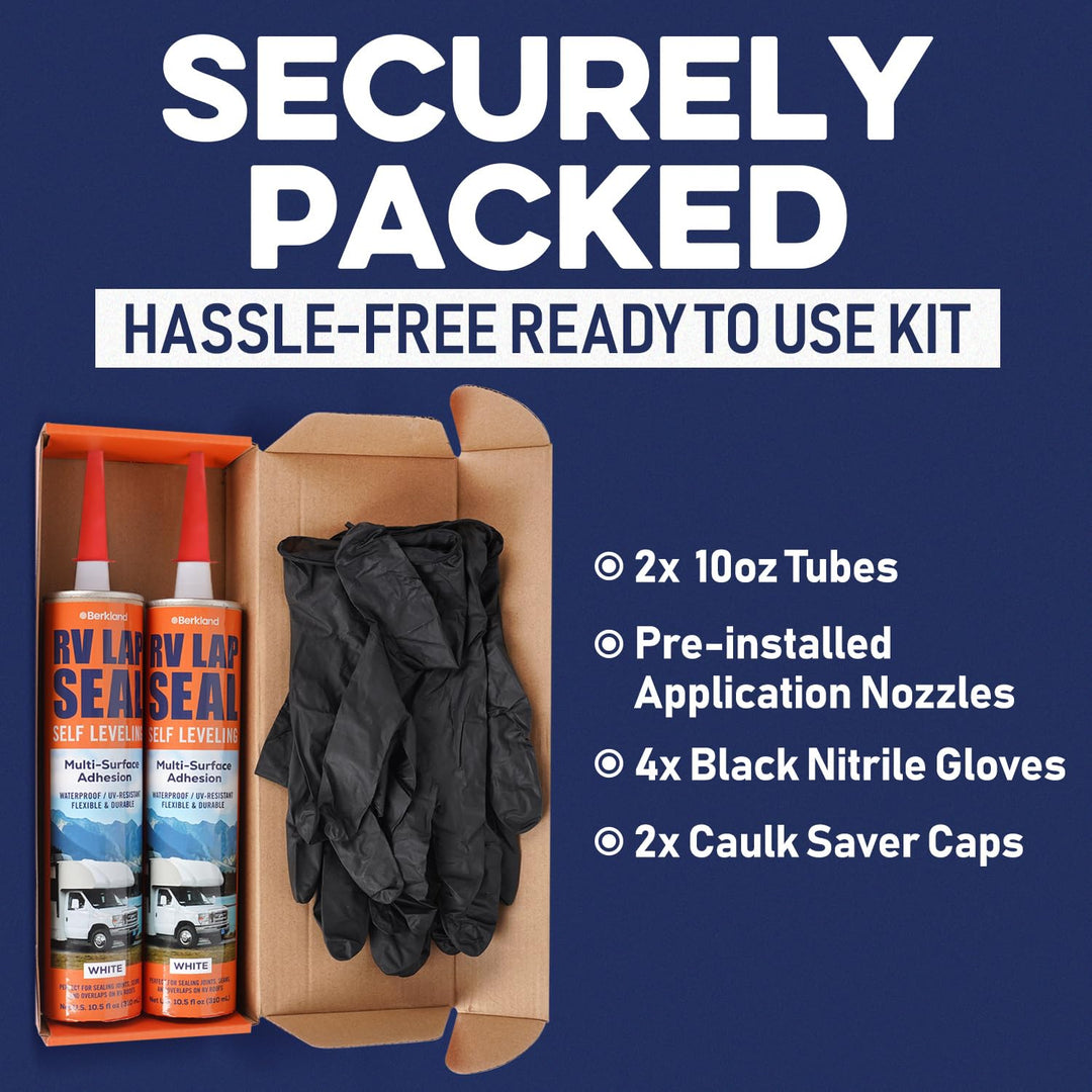 Berkland RV Roof Sealant - Self-Leveling, Waterproof, UV-Resistant, Ideal for Roof Repair, Lap Sealing, and Caulking - Perfect for EPDM, TPO, PVC, Metal - 10.3 Oz White