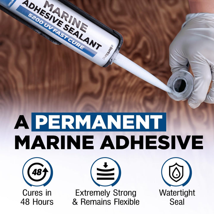 Berkland 10oz Marine Adhesive Sealant 5200 Fast Cure (White) - Permanent, Watertight Bonding and Sealing - UV Resistant, Above &amp; Below Waterline - Compare to 05203 and 06520 FCM