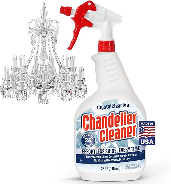 Berkland Chandelier Cleaner Drip Dry Spray - No Wipe Formula for Effortless, Streak-Free Shine on Crystal, Glass &amp; Brass - Sprays up to 25 feet! Biodegradable, Non-Toxic &amp; Time-Saving, 32 oz - Made in USA