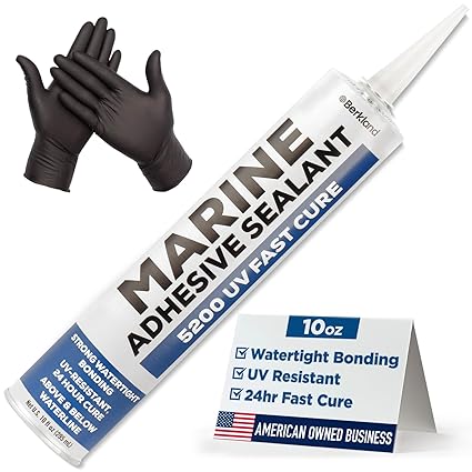 Berkland 10oz Marine Adhesive Sealant 5200 Fast Cure (White) - Permanent, Watertight Bonding and Sealing - UV Resistant, Above &amp; Below Waterline - Compare to 05203 and 06520 FCM