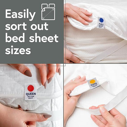 Berkland SheetSnaps Bed Sheet Corner Labels – Know Which Way The Sheets Go for Easy Bed Making – 6pk- Color-Coded, Snap-On Tags for Size Identification – Laundry Hack, Machine Washable Sheet Organizer
