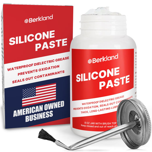 Berkland Silicone Paste Waterproof Dielectric Grease for Electrical Connectors, Spark Plugs, Automotive O-Ring Sealant, Brake Lube & Plumbers Silicone Grease with Lid Brush (8oz)