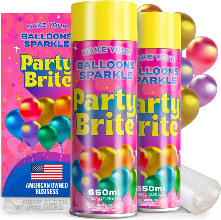 Berkland [2-Pack] XL Party Brite Balloon Shine Spray – Instant, Long-Lasting Gloss for Latex Balloons – Dropcloth Included, No-Wipe, Mess-Free, Water-Resistant, Silicone-Based Aerosol for Stunning Party Decor
