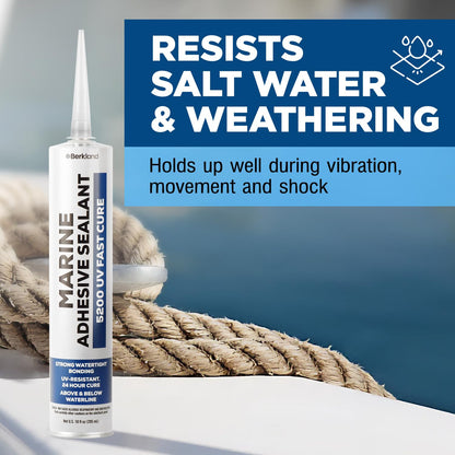 Berkland 10oz Marine Adhesive Sealant 5200 Fast Cure (White) - Permanent, Watertight Bonding and Sealing - UV Resistant, Above & Below Waterline - Compare to 05203 and 06520 FCM