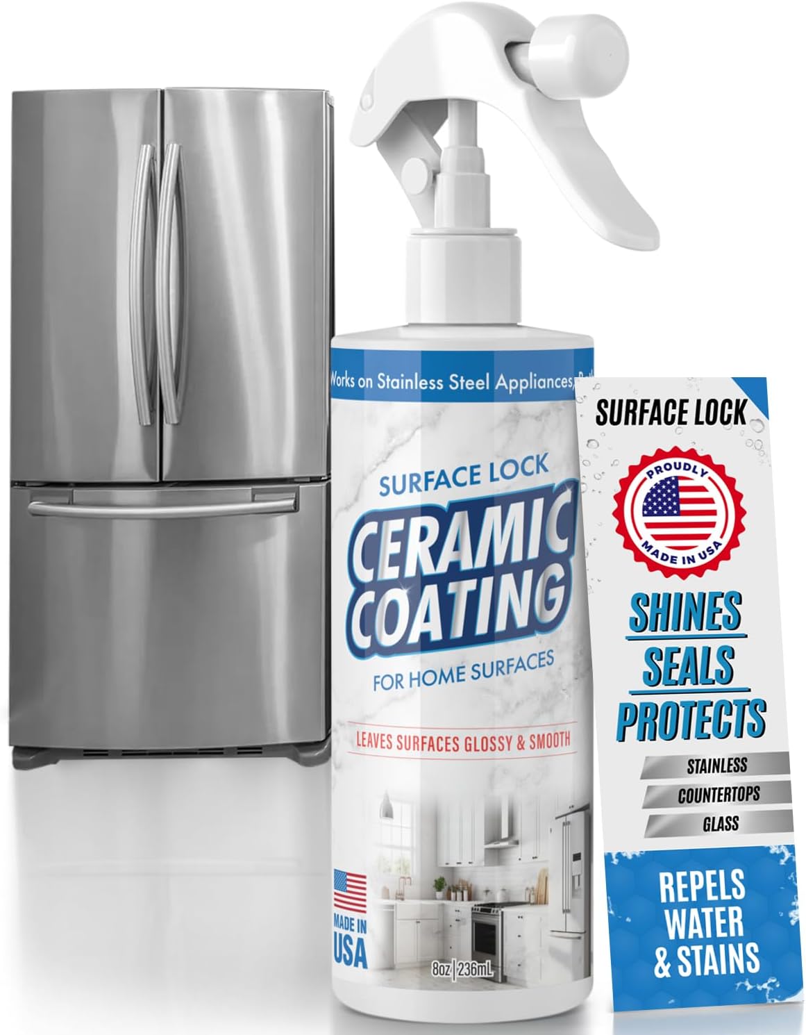 Berkland Ceramic Coating Spray - Prevents Fingerprints on Stainless Steel, Countertops & Glass - Made in USA - 8 fl oz Bottle