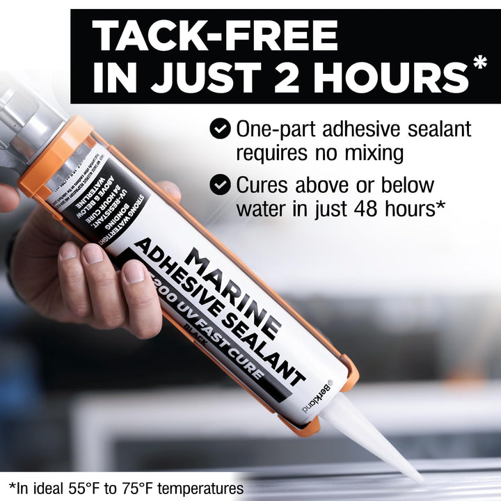 10 oz Marine Adhesive Sealant 5200 Fast Cure (Black) - Permanent, Watertight Bonding and Sealing - UV Resistant, Above &amp; Below Waterline - Compare to 05203 and 06520 FC M - by Berkland