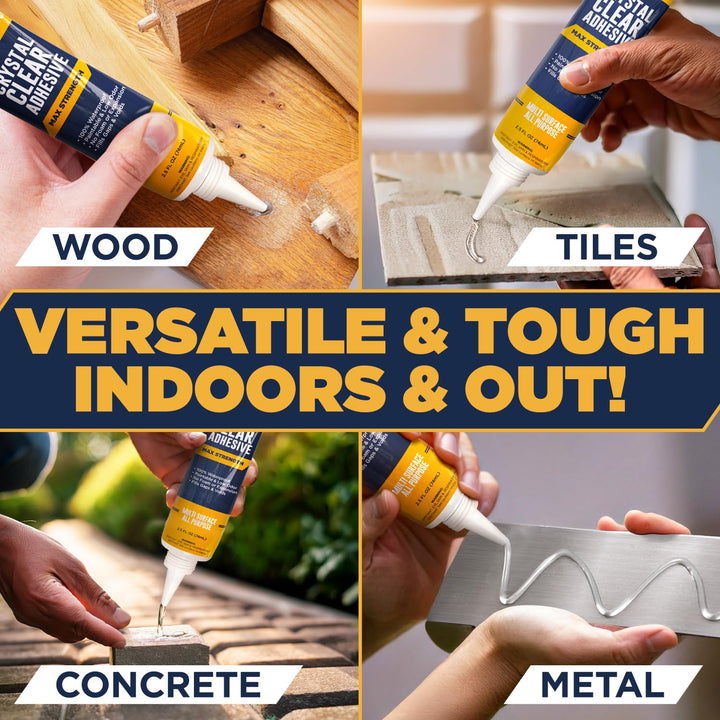 Berkland Construction Adhesive Max Strength, Crystal Clear Fast-Drying, Waterproof Super Glue &amp; Sealer for Berkland Durable Bonds, for Home &amp; Garden DIY Repairs on Wood, Tile, Metal, Concrete &amp; More 2.5 oz