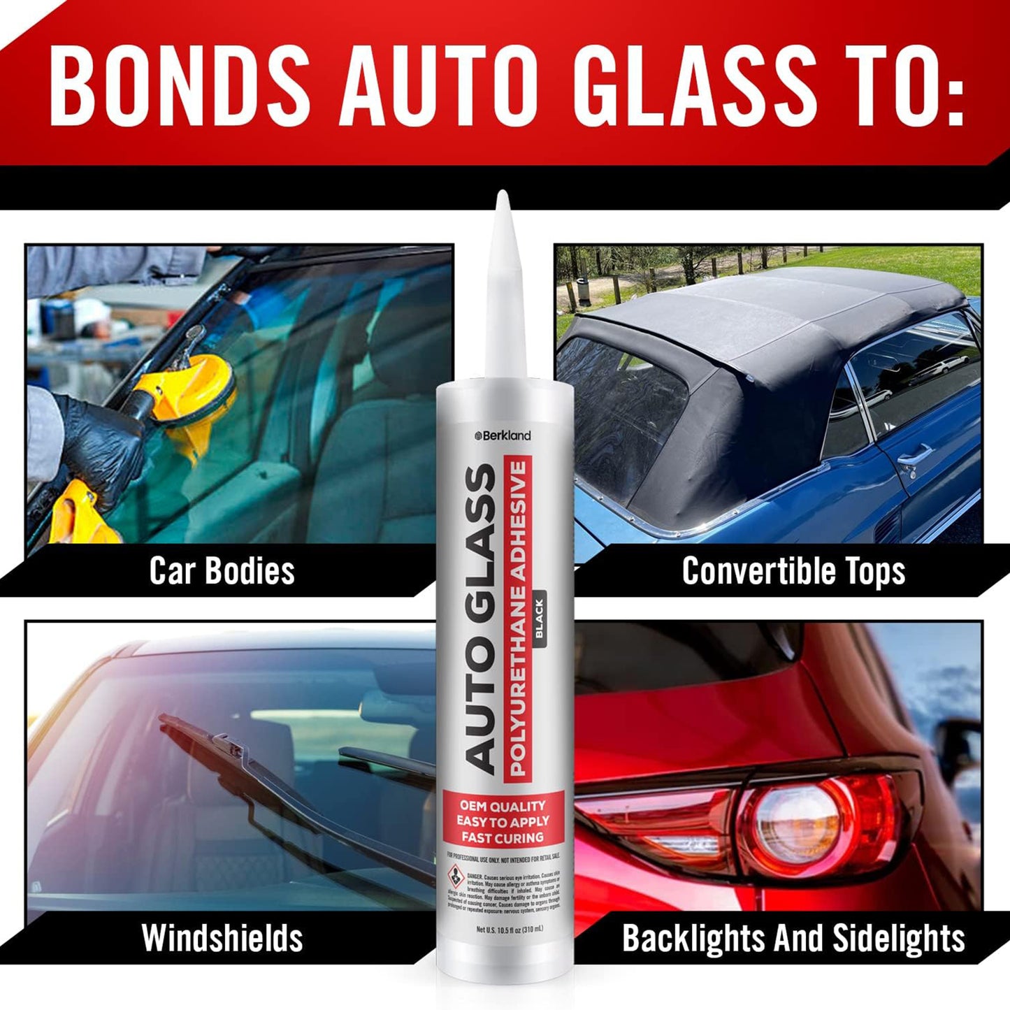 Berkland Windshield Auto Glass Adhesive with Fast Curing Formula, Black Sealant