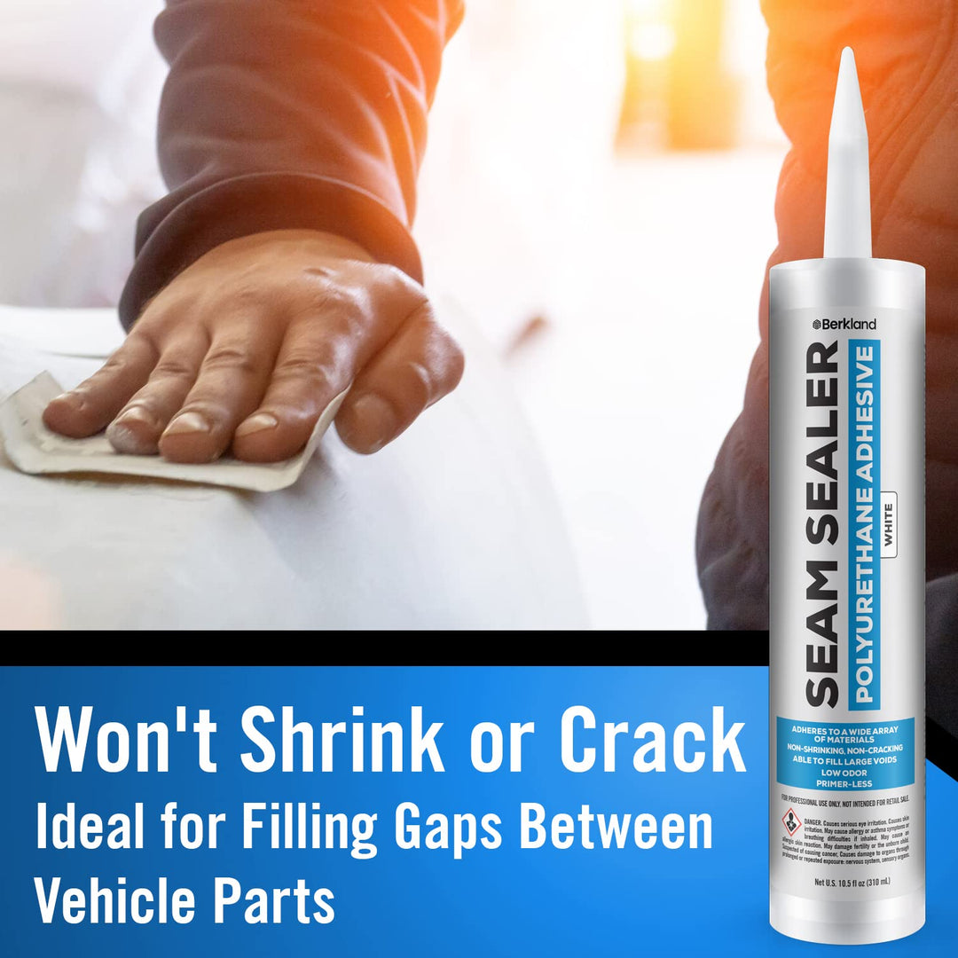 Berkland Automotive Seam Sealer Kit - Durable &amp; Flexible Polyurethane Compound for Bare, Primed, or Painted Surfaces - White RV Roof Sealant