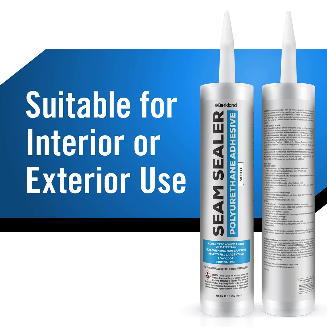 Berkland Automotive Seam Sealer Kit - Durable &amp; Flexible Polyurethane Compound for Bare, Primed, or Painted Surfaces - White RV Roof Sealant