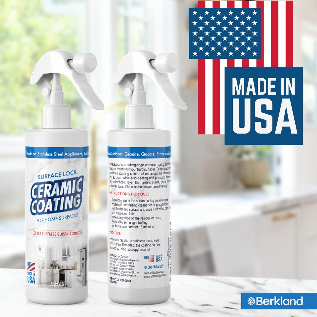 Berkland Ceramic Coating Spray - Prevents Fingerprints on Stainless Steel, Countertops &amp; Glass - Made in USA - 8 fl oz Bottle