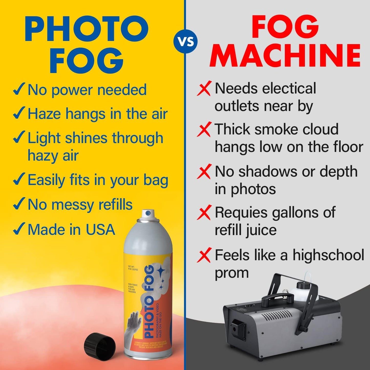 Photo Fog Atmosphere Spray [2 Pack] | Made in USA | Safe Fog Machine Alternative | Smoke & Haze in a Can | 8oz Fog Spray Cans