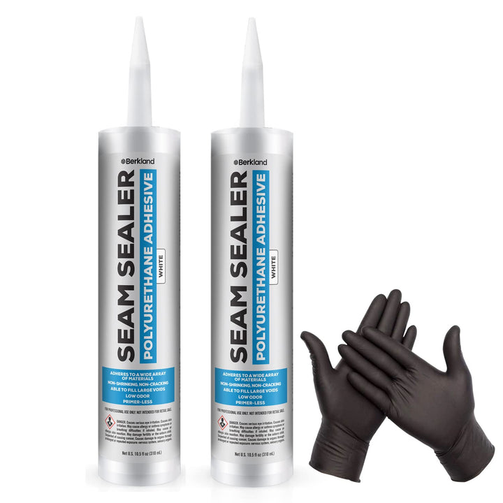 Berkland Automotive Seam Sealer Kit - Durable &amp; Flexible Polyurethane Compound for Bare, Primed, or Painted Surfaces - White RV Roof Sealant