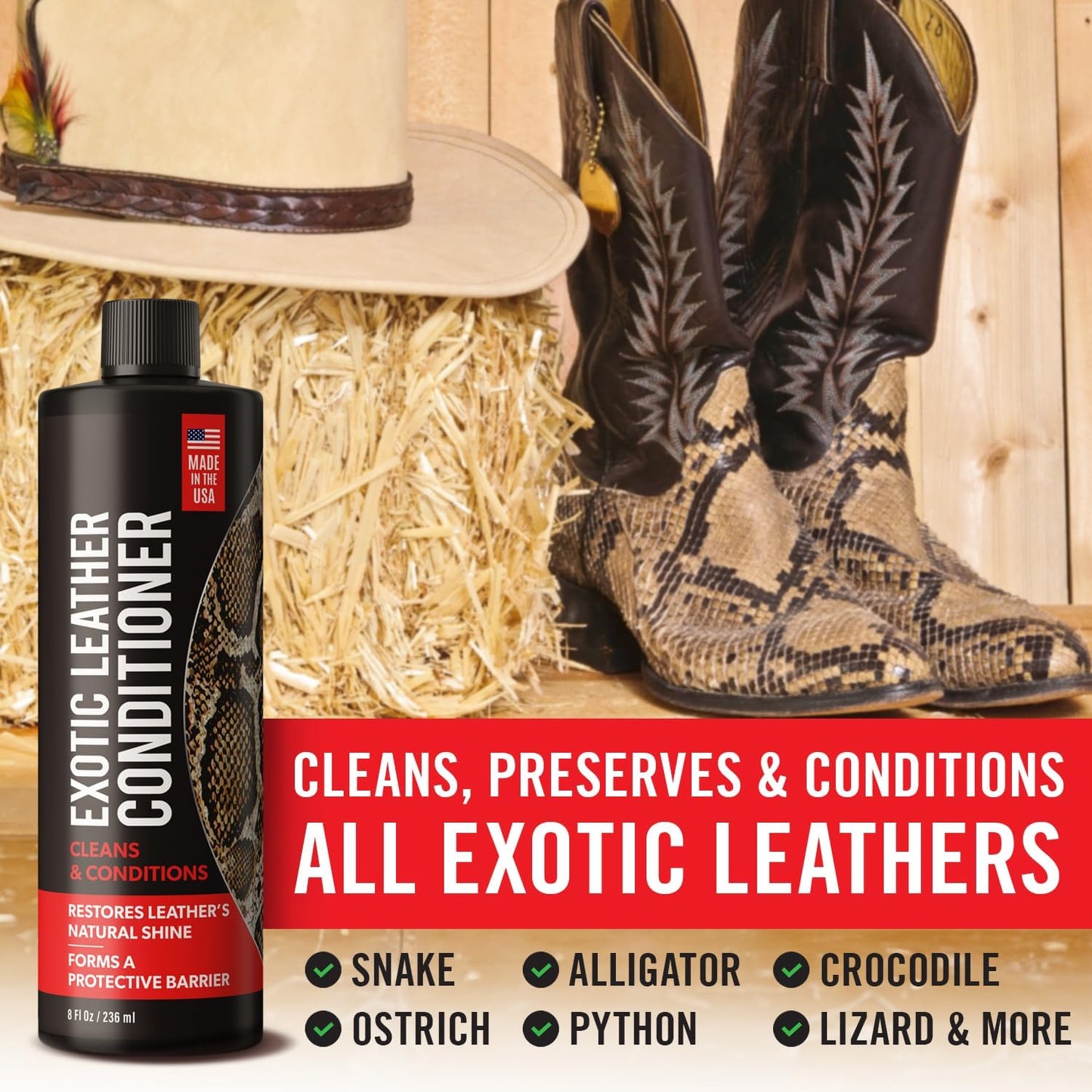 Berkland Exotic Leather Conditioner & Cleaner | Made in USA | Preserve & Polish Footwear & Accessories