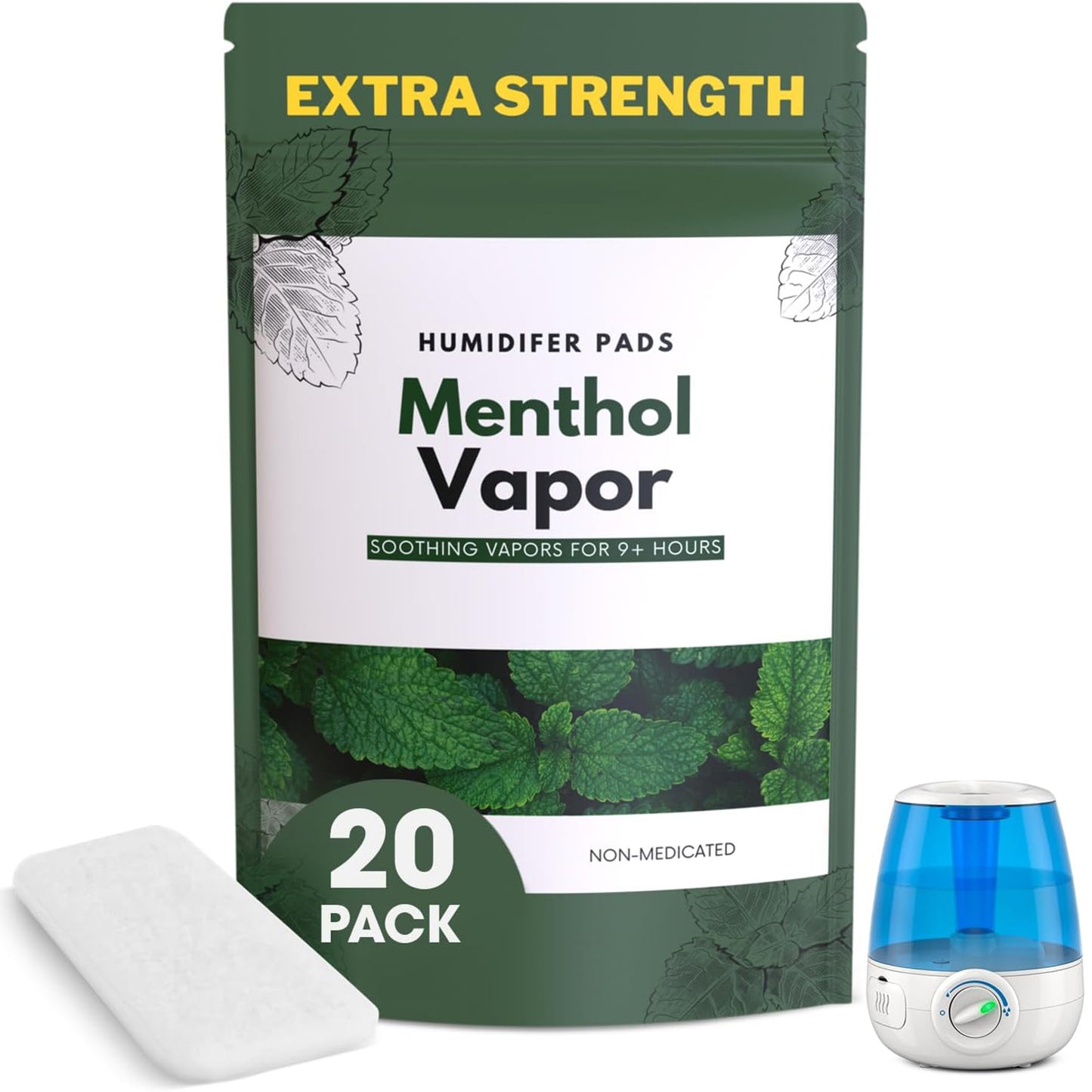 Berkland Extra Strenght Menthol Eucalyptus Vapor Pads [20 Pack] - Universal Replacement for VKS, Crane, and More - Natural Waterless Vaporizer Pads for Cold and Flu Relief