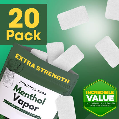 Berkland Extra Strenght Menthol Eucalyptus Vapor Pads [20 Pack] - Universal Replacement for VKS, Crane, and More - Natural Waterless Vaporizer Pads for Cold and Flu Relief